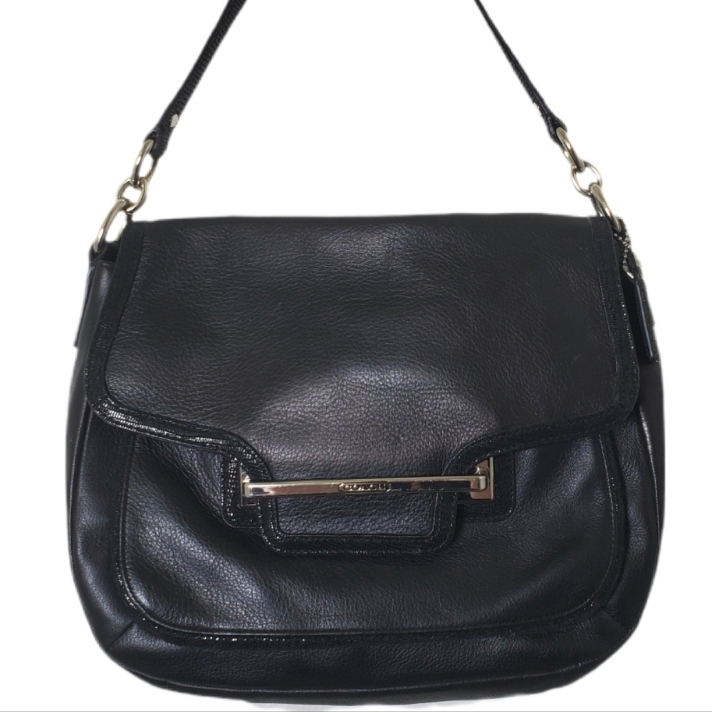 Coach Taylor Black Leather Shoulder Bag Purse F27481 Front‎ Flap Bag